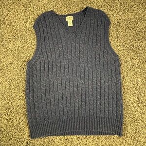LL Bean Navy Blue Cable Knit V-neck Lambs Wool Sweater Vest Men’s Size Large Reg